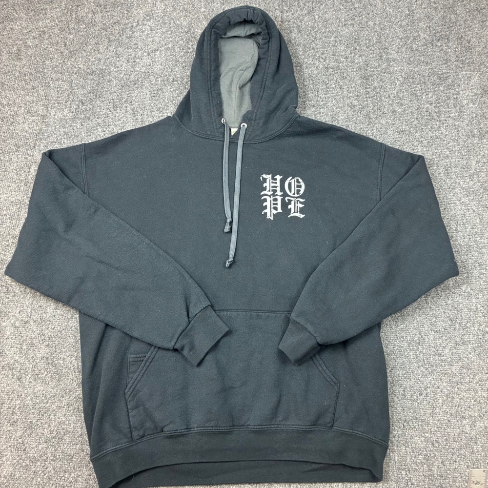 Fruit of the Loom Sofspun Hope Hoodie Black Gothic Graphic Pullover Large